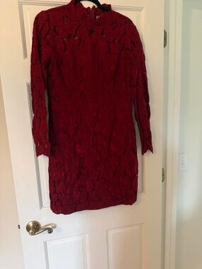 Betsey Johnson Red Lace Long-Sleeve Cocktail Dress